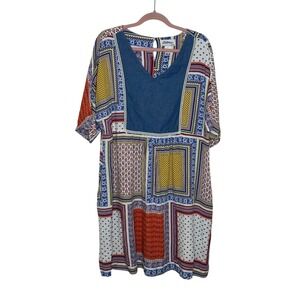 The Vermont‎ Country Store Dress Size 1X Multicolor Patchwork 1/2 Sleeve Cottage